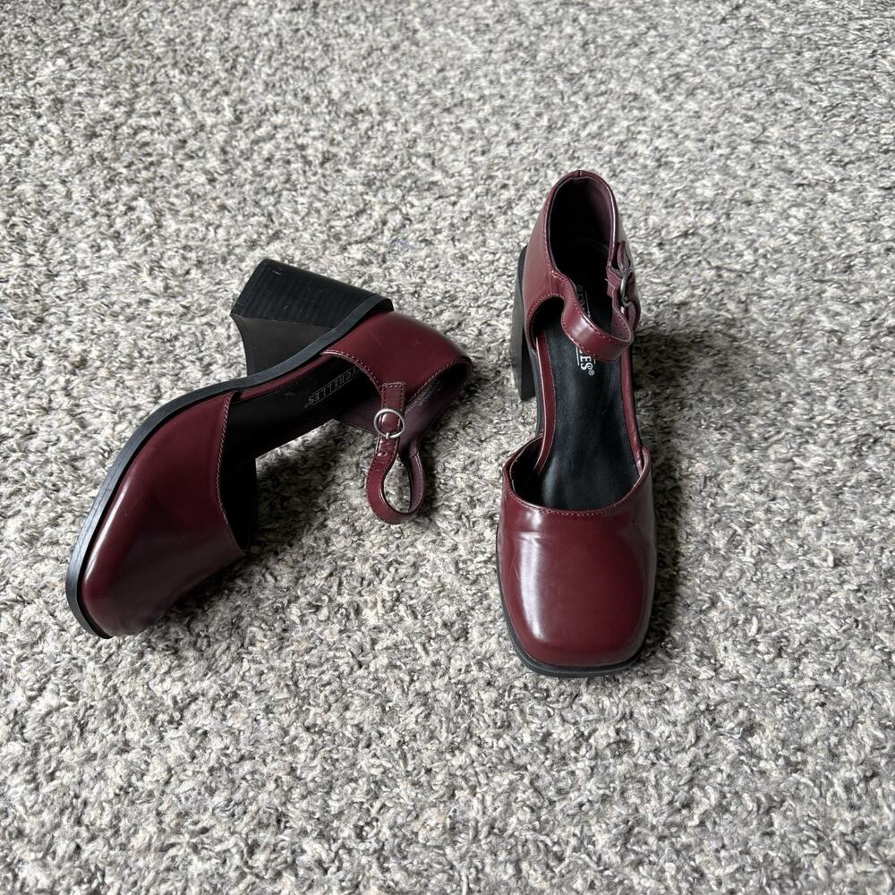 Seychelles Vegan Leather Block Heel Mary Jane Pumps Square Toe Wine Red 5.5 M